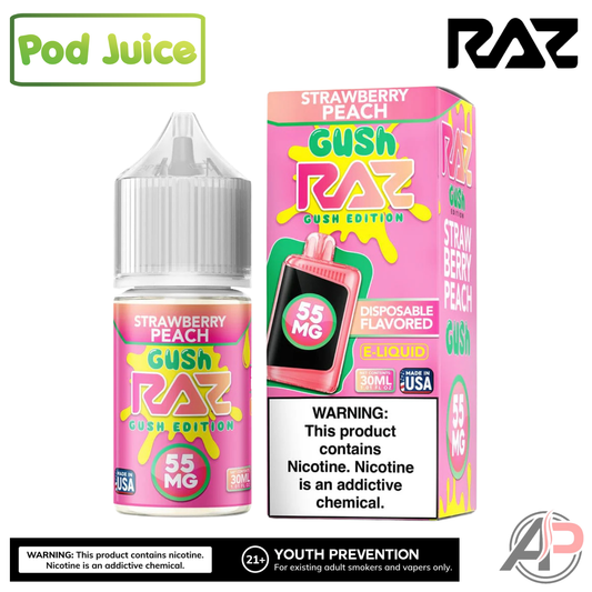 Pod Juice x Raz LTX Strawberry Peach Gush Salt Nicotine 30mL