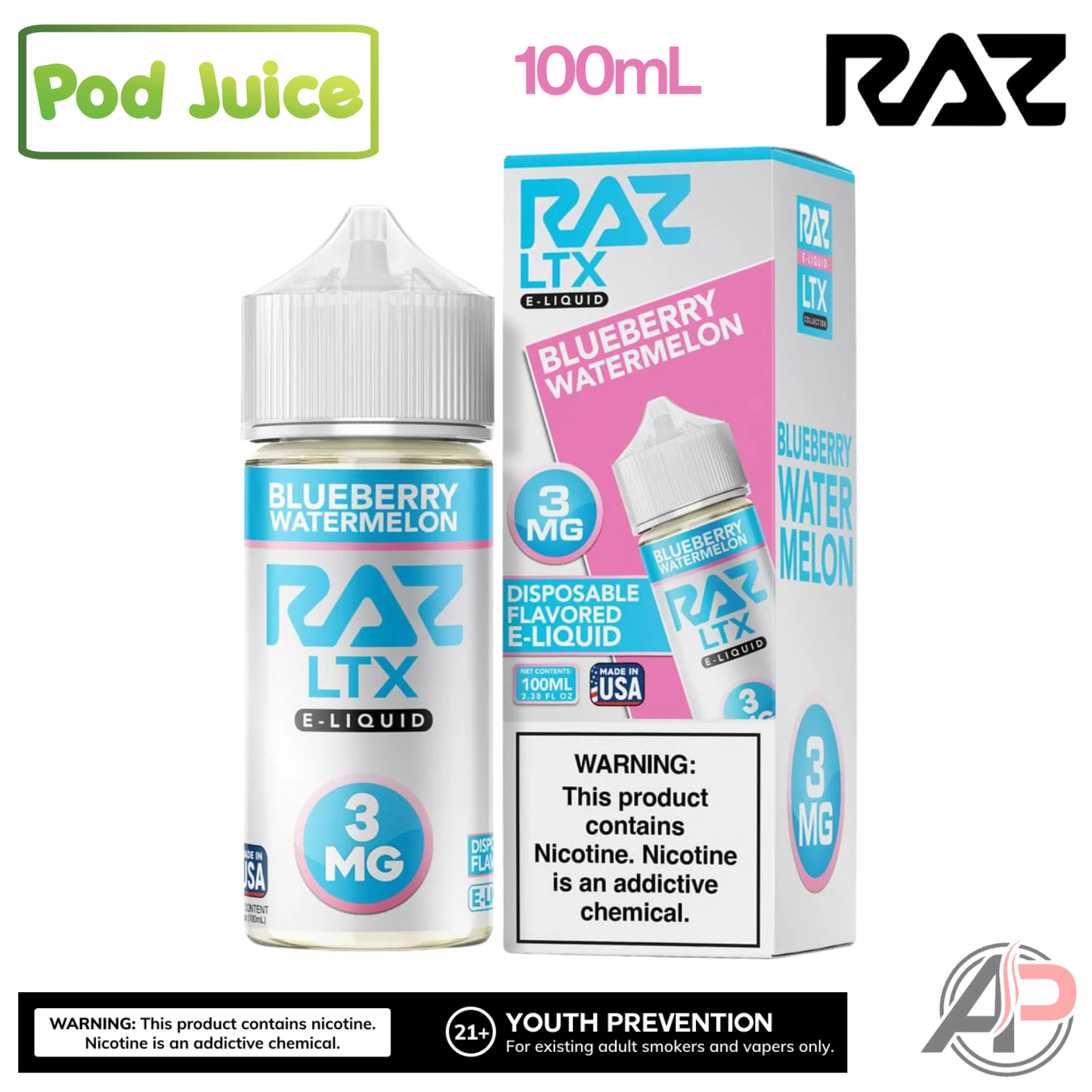 Pod Juice x Raz LTX Blueberry Watermelon E-Liquid 100mL