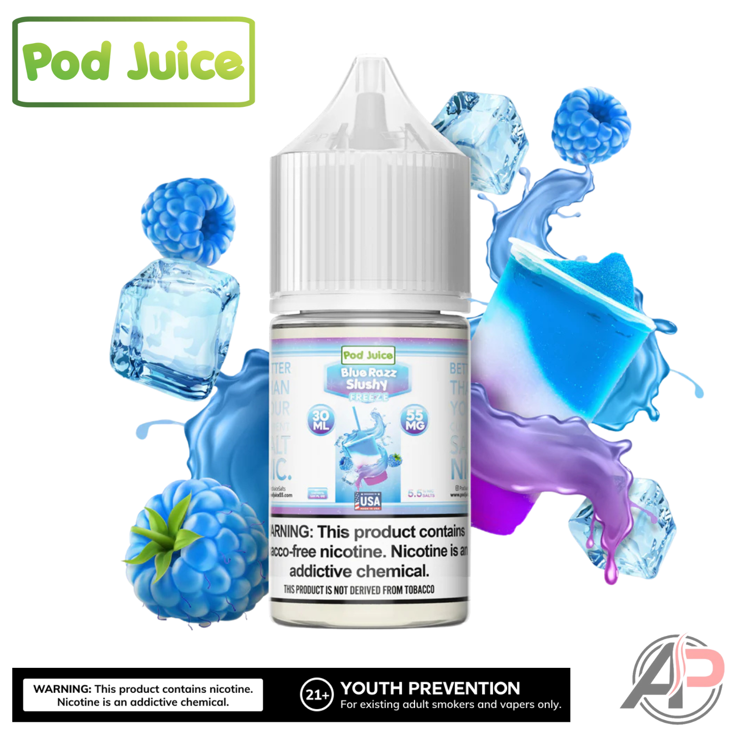 Pod Juice Blue Razz Slushy Freeze Salt Nicotine 30mL