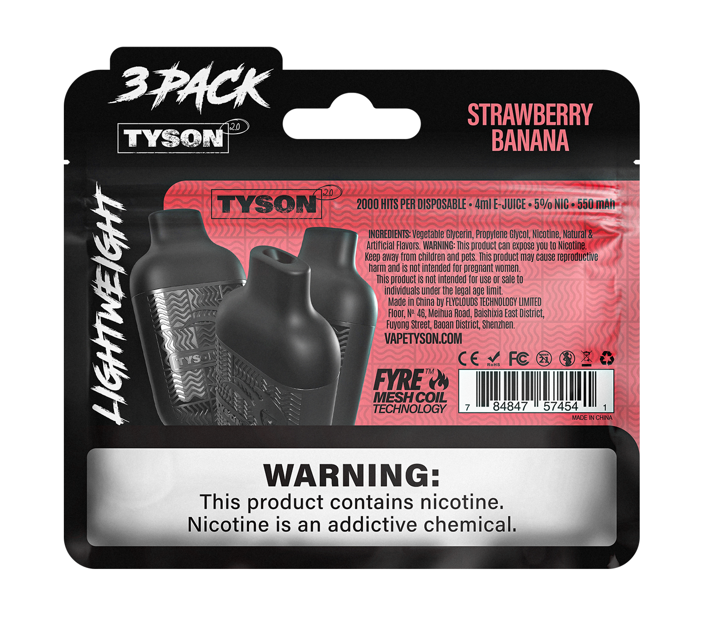 Tyson 2.0 Lightweight 6000 Puffs Disposable Vape Device 3 Pack