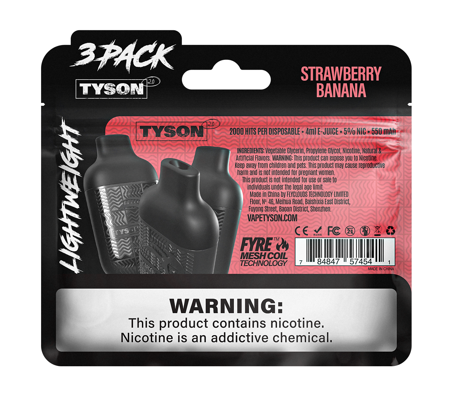 Tyson 2.0 Lightweight 6000 Puffs Disposable Vape Device 3 Pack