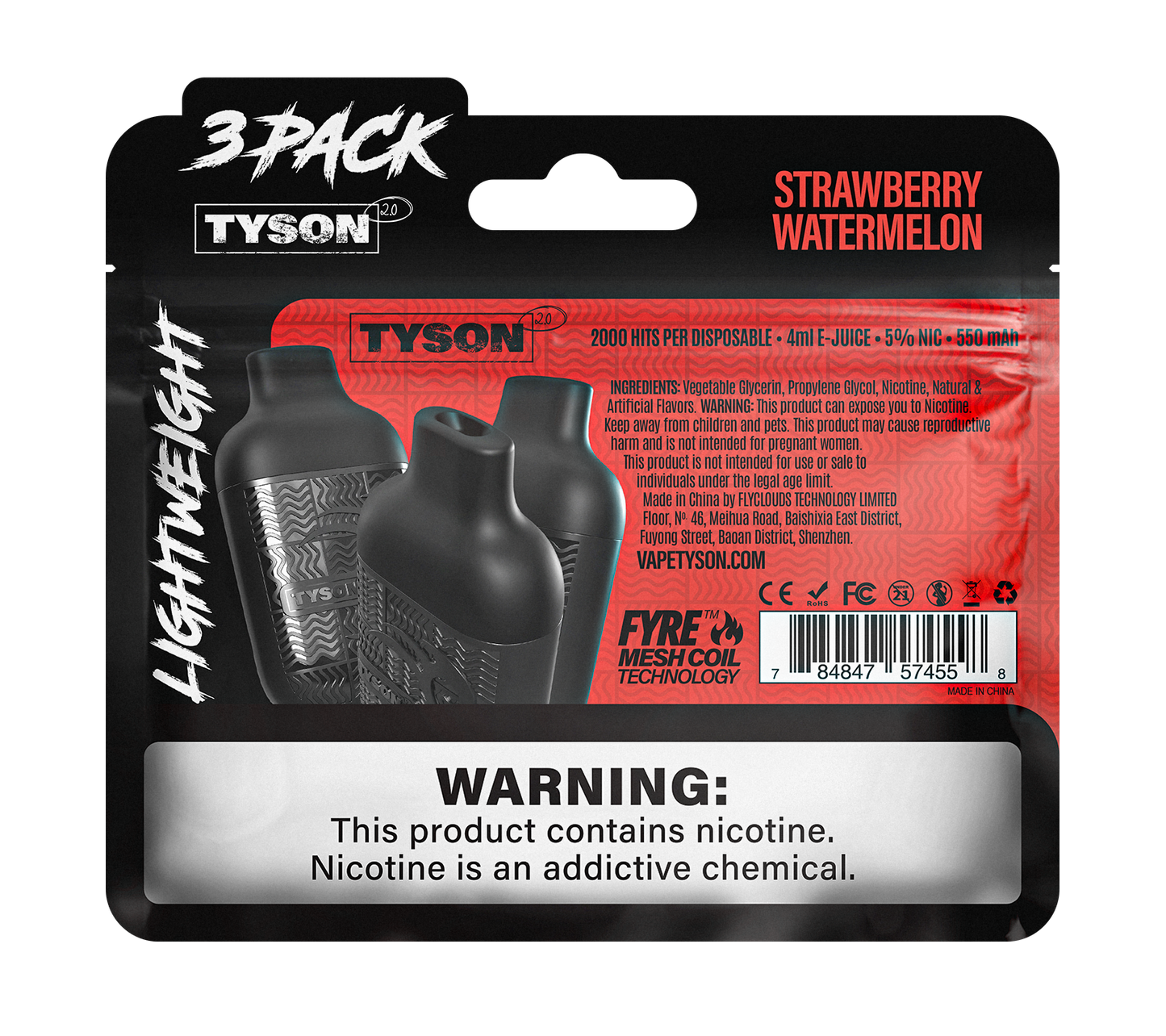 Tyson 2.0 Lightweight 6000 Puffs Disposable Vape Device 3 Pack