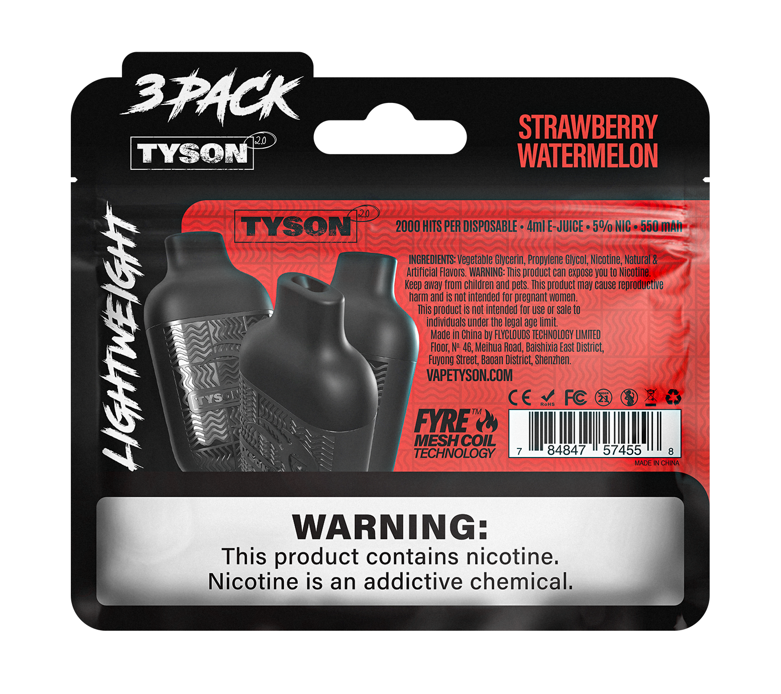 Tyson 2.0 Lightweight 6000 Puffs Disposable Vape Device 3 Pack