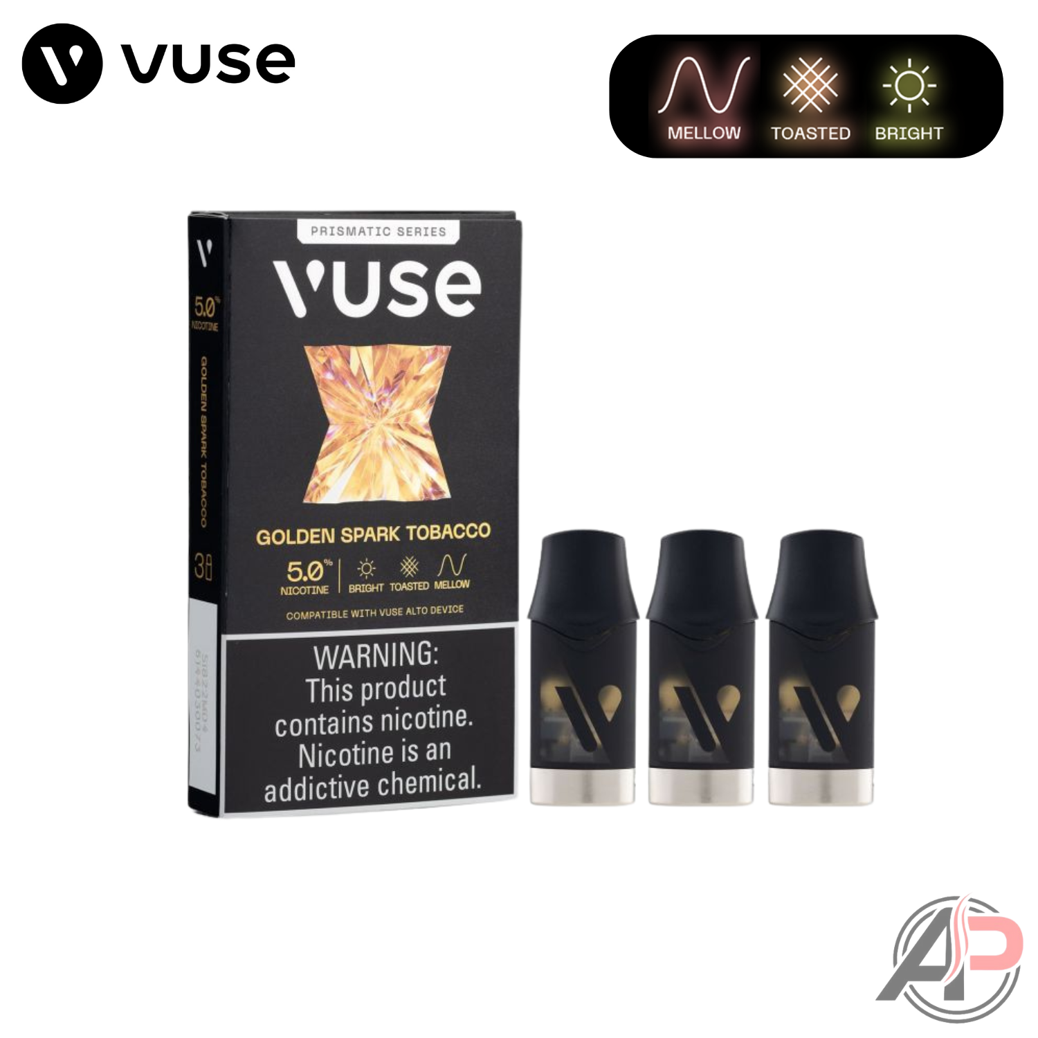 Vuse Alto Prismatic Golden Spark Tobacco Pods 3 Pack