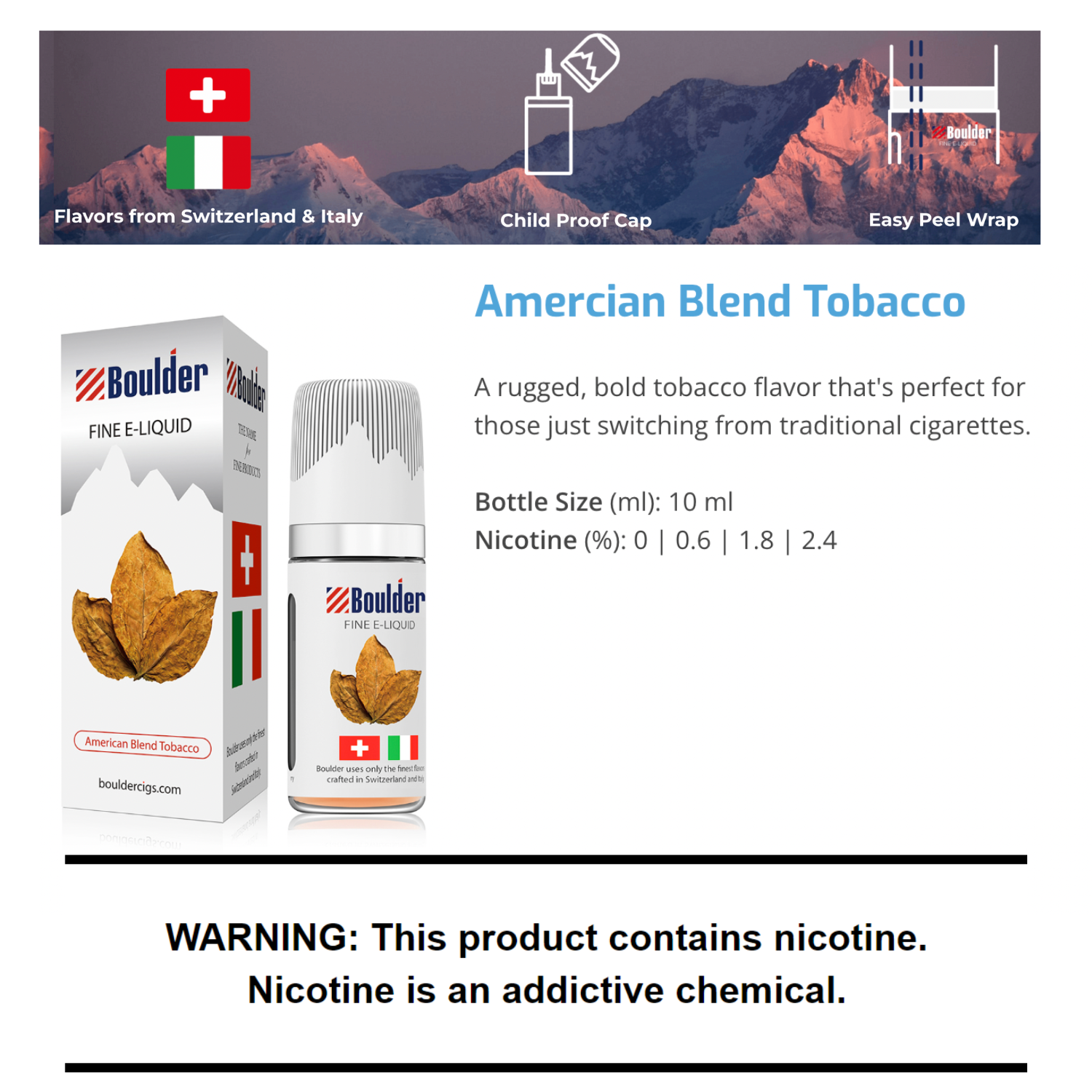 Boulder American Blend Tobacco E-Liquid 10mL