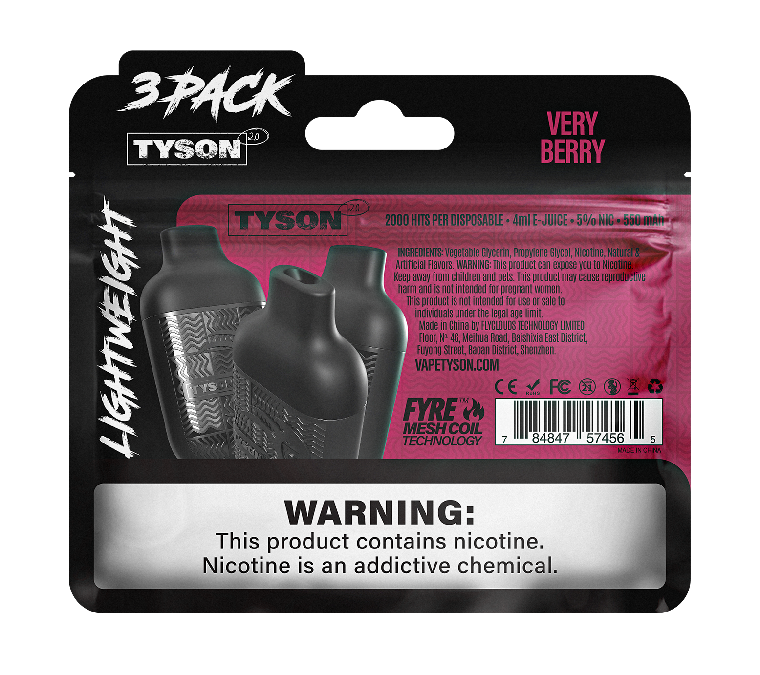 Tyson 2.0 Lightweight 6000 Puffs Disposable Vape Device 3 Pack