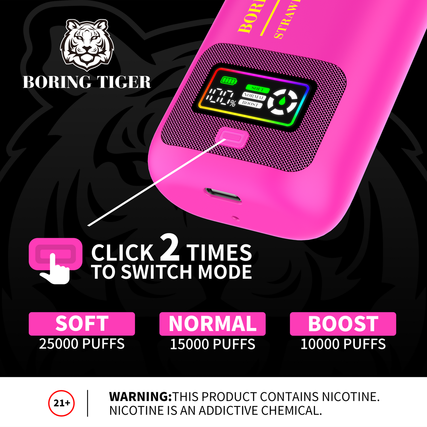 Boring Tiger Vape 25000 Puffs Disposable Device Apvs