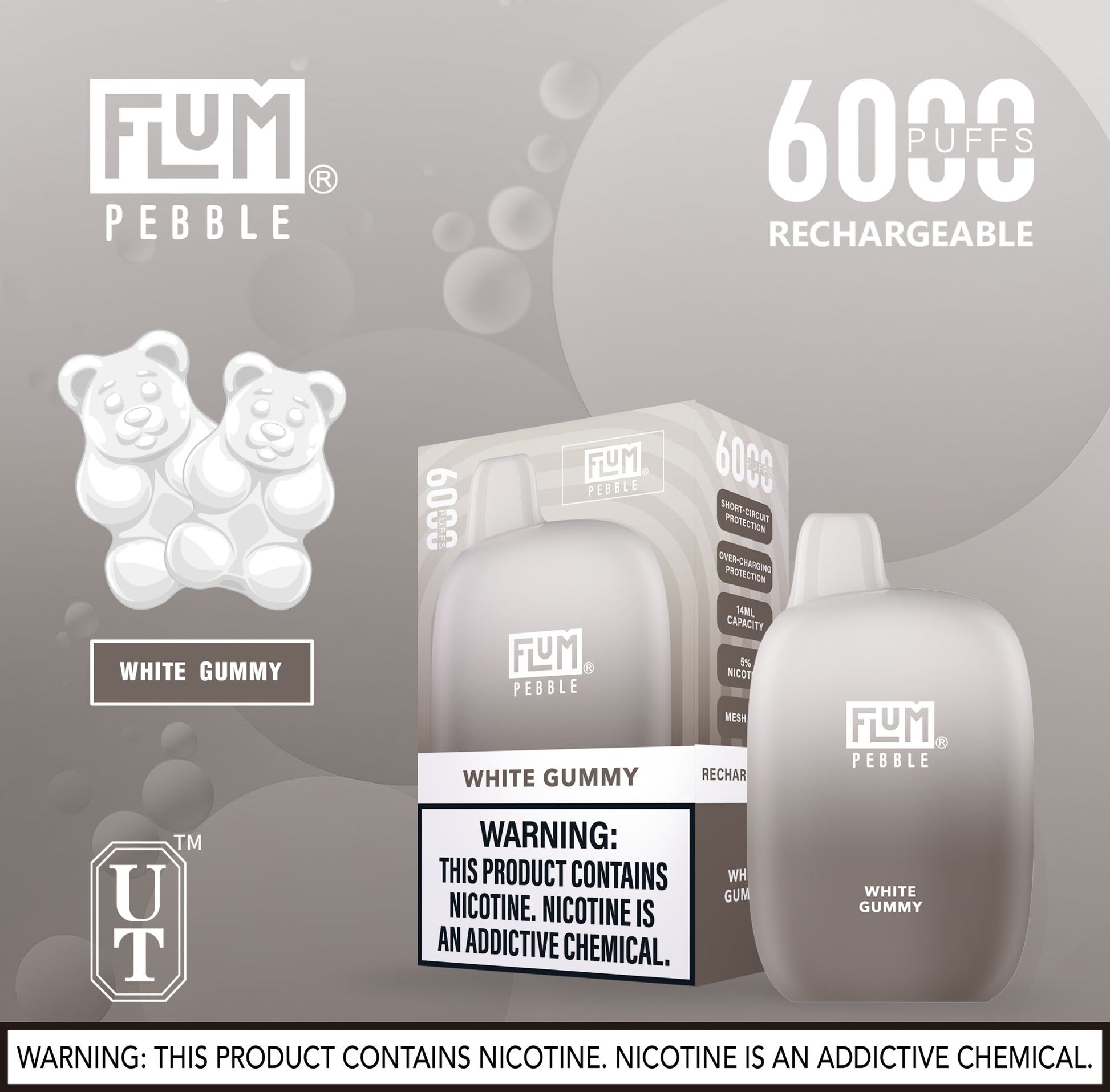 Flum Pebble Vape 6000 Puffs Disposable Device White Gummy