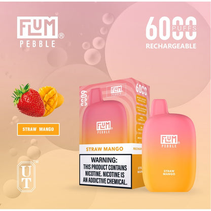 Flum Pebble Vape 6000 Puffs Disposable Device Straw Mango