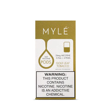 Load image into Gallery viewer, MYLE V4 Replacement Pods – 1 Pack of 4 Pods Gold Leaf Tobacco (2.4%/24mg)
