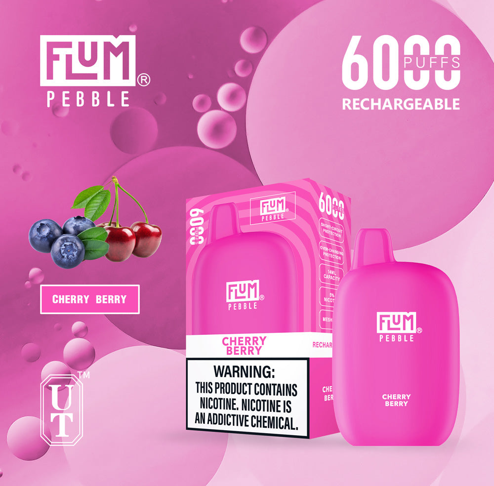 Flum Pebble Vape 6000 Puffs Disposable Device Cherry Berry