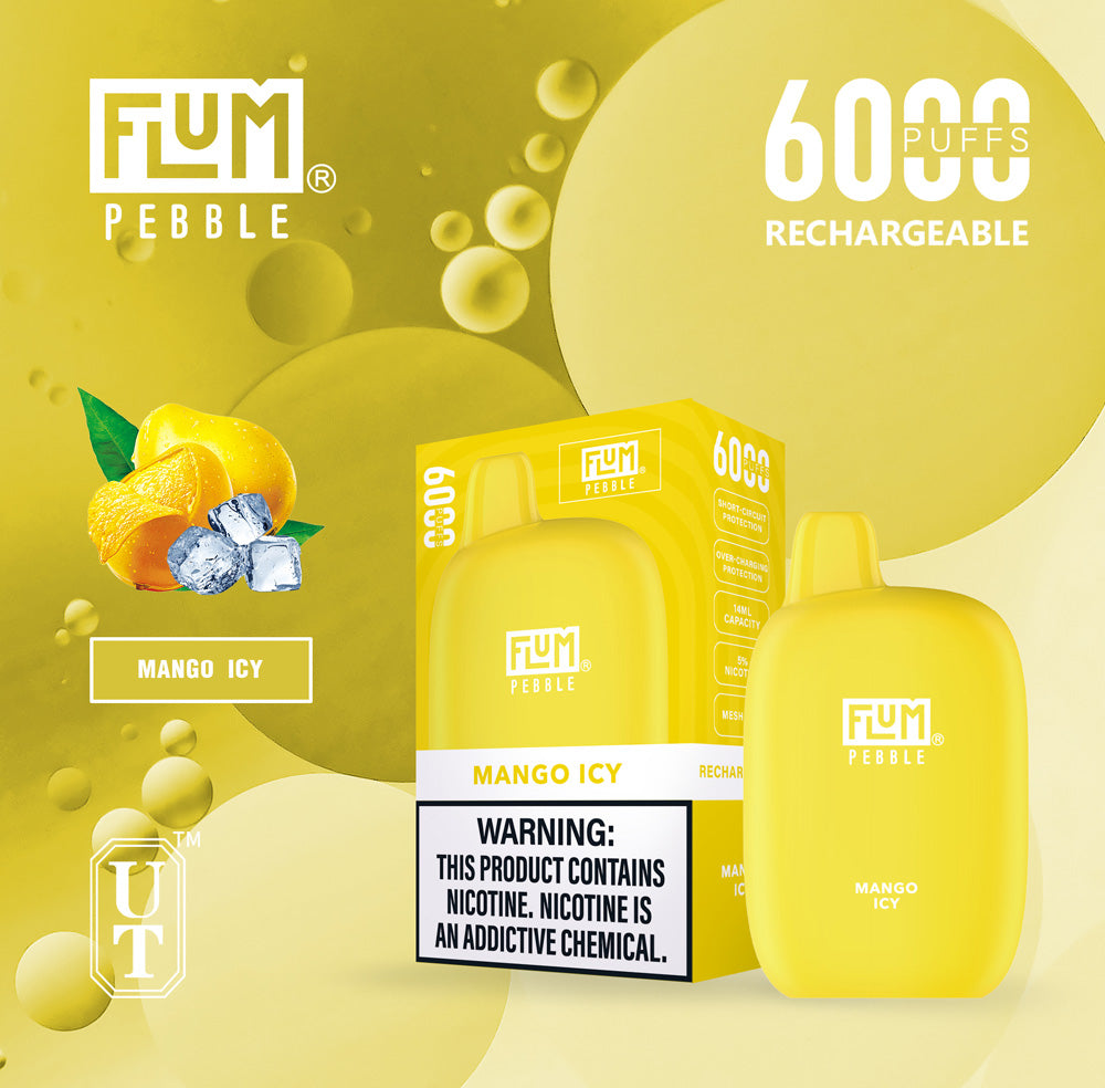Flum Pebble Vape 6000 Puffs Disposable Device Mango Icy