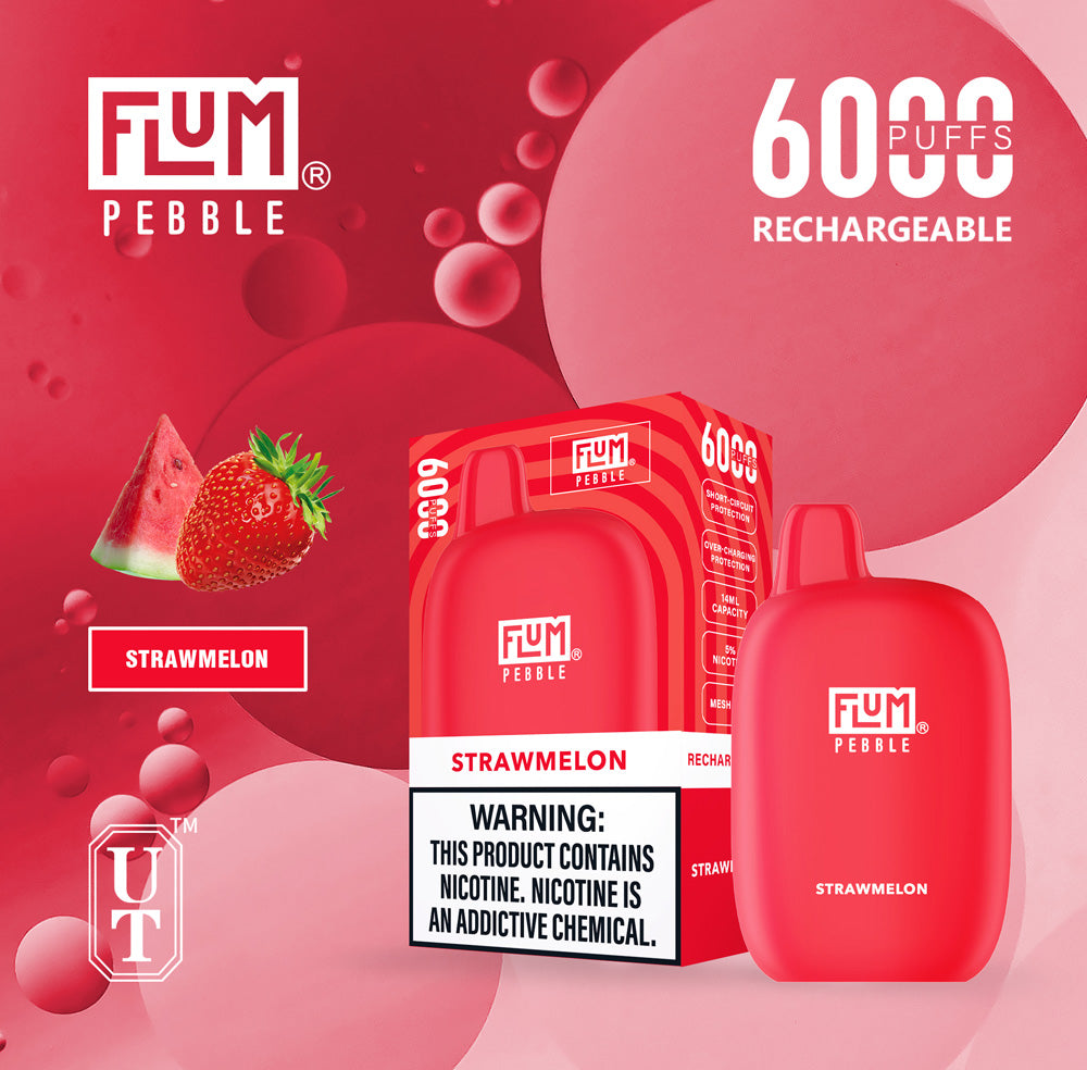 Flum Pebble Vape 6000 Puffs Disposable Device Strawmelon