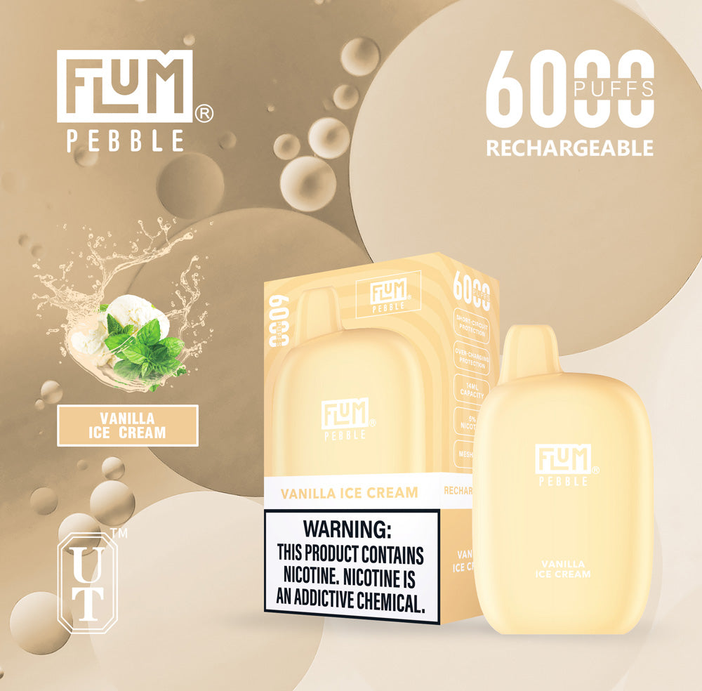 Flum Pebble Vape 6000 Puffs Disposable Device Vanilla Ice Cream