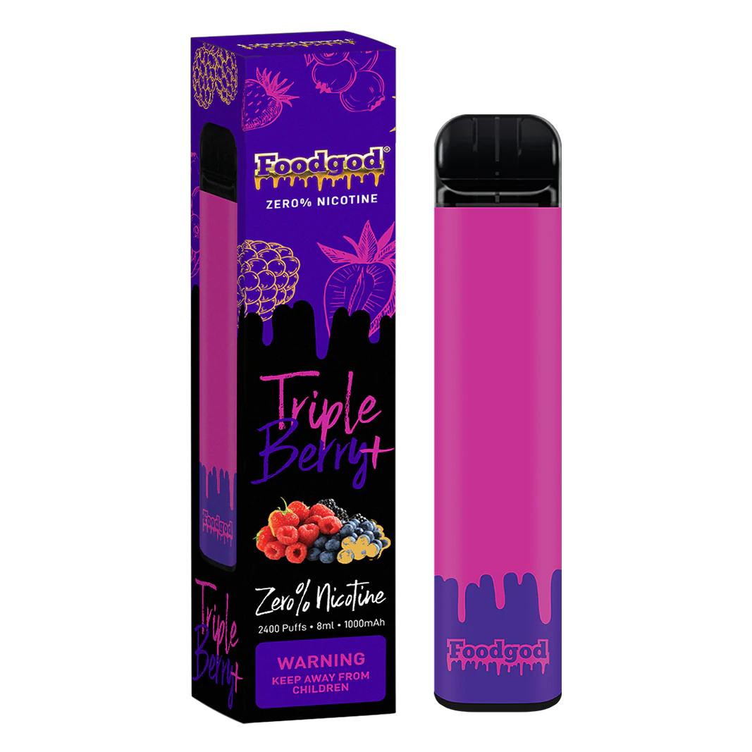 Food God Zero Nicotine 2400 Puffs Disposable Vape Device Triple Berry