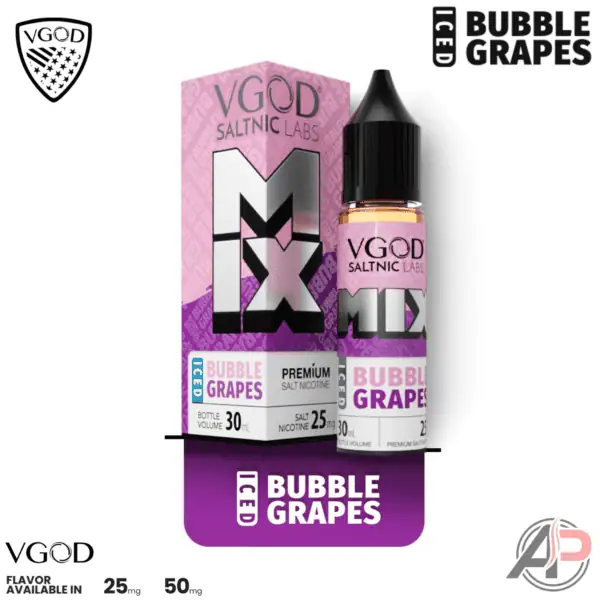 grape vape flavors Vgod Mix Iced Bubble Grapes Salt Nicotine 30mL Recharge 5% Nic 5000 chocolate creme Style:Cotton Candy