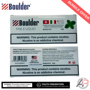 Boulder Menthol E-Liquid 10mL 6 Bottle Bundle Box