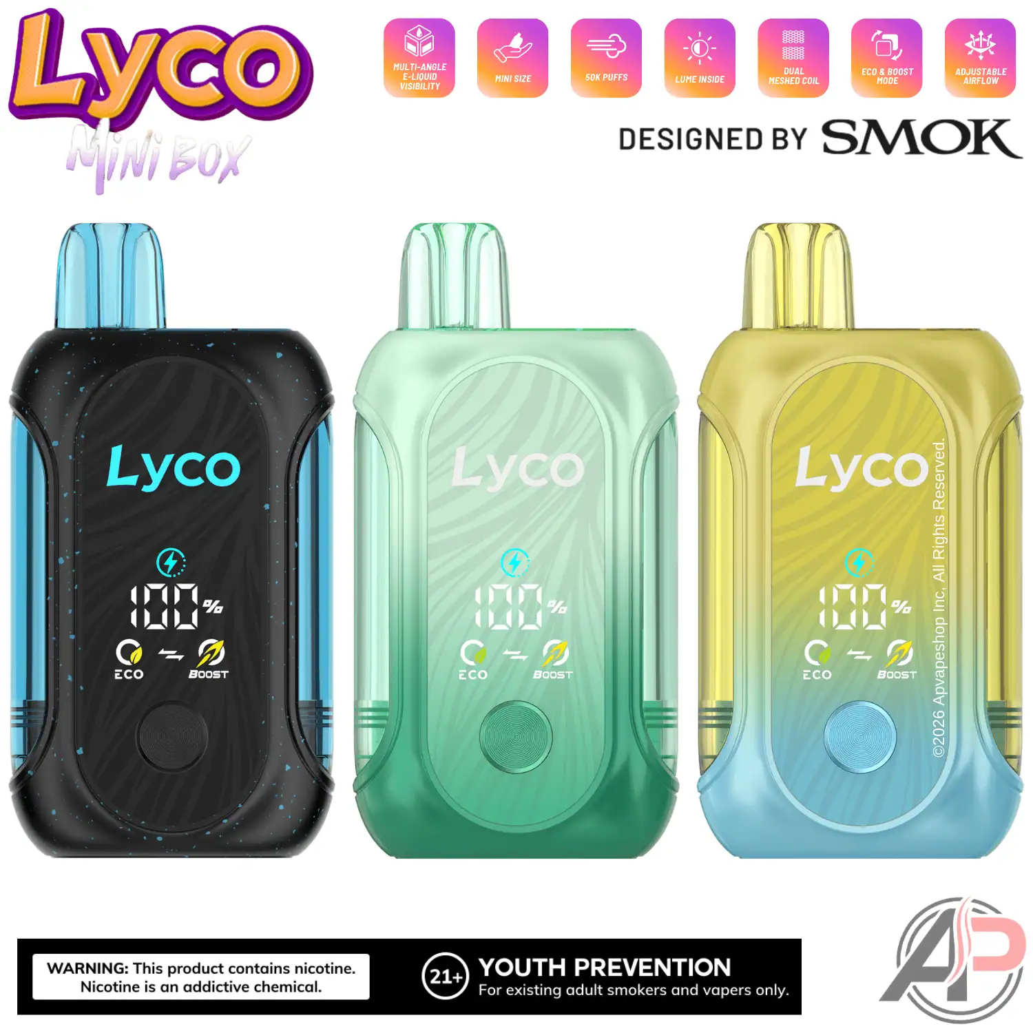 e liquid vape device Lyco Mini Box 50,000 Puffs Disposable Flavours:EXTREME MINT Price_$30 - $50 Strawberry Watermelon Foger CT10000